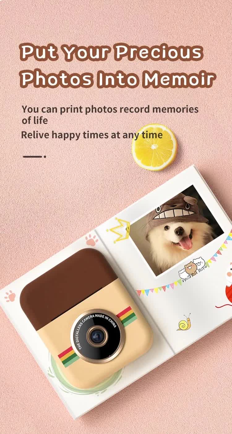 Kids Instant Print Camera with 32GB SD Card & 3 Paper Rolls - Retro Thermal Digital Camera & Video Recorder - 1080P Dual Lens Selfie Toy Gift - Brown