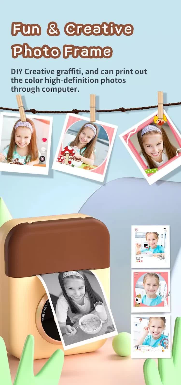 Kids Instant Print Camera with 32GB SD Card & 3 Paper Rolls - Retro Thermal Digital Camera & Video Recorder - 1080P Dual Lens Selfie Toy Gift - Brown