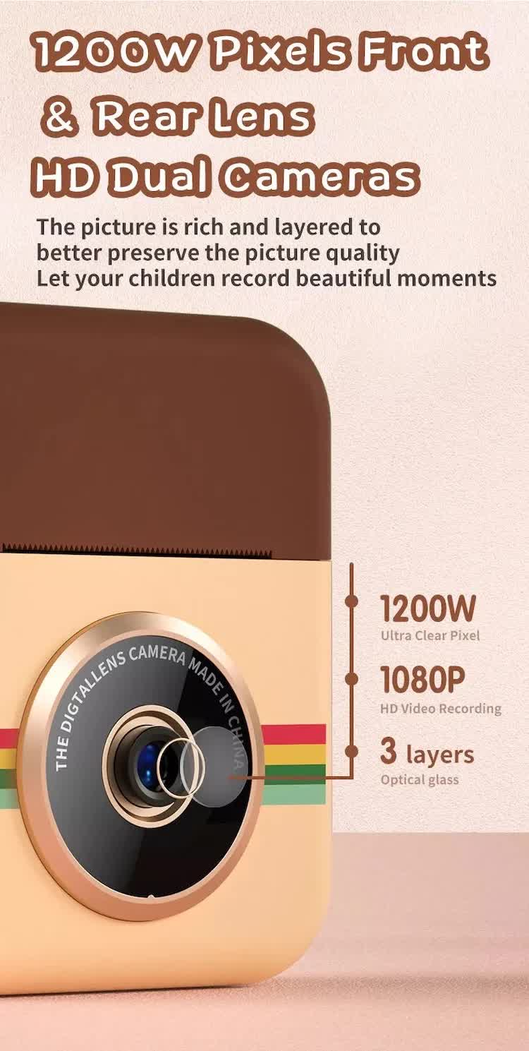 Kids Instant Print Camera with 32GB SD Card & 3 Paper Rolls - Retro Thermal Digital Camera & Video Recorder - 1080P Dual Lens Selfie Toy Gift - Pink
