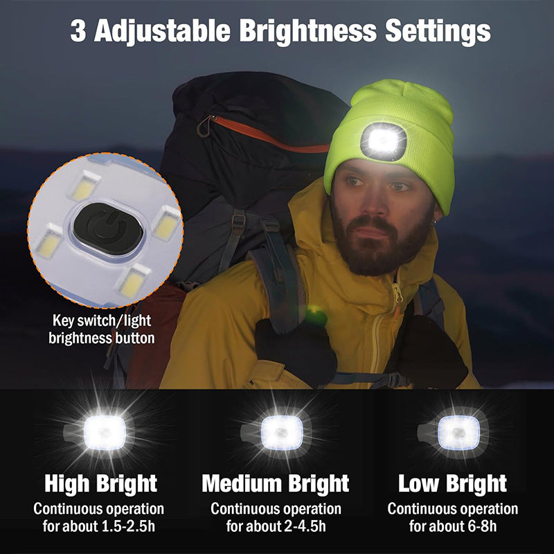 Green Removable LED Bluetooth Headphone Beanie - Washable Knit Hat with 3-Level LED Illumination & Stereo Sound, USB Rechargeable