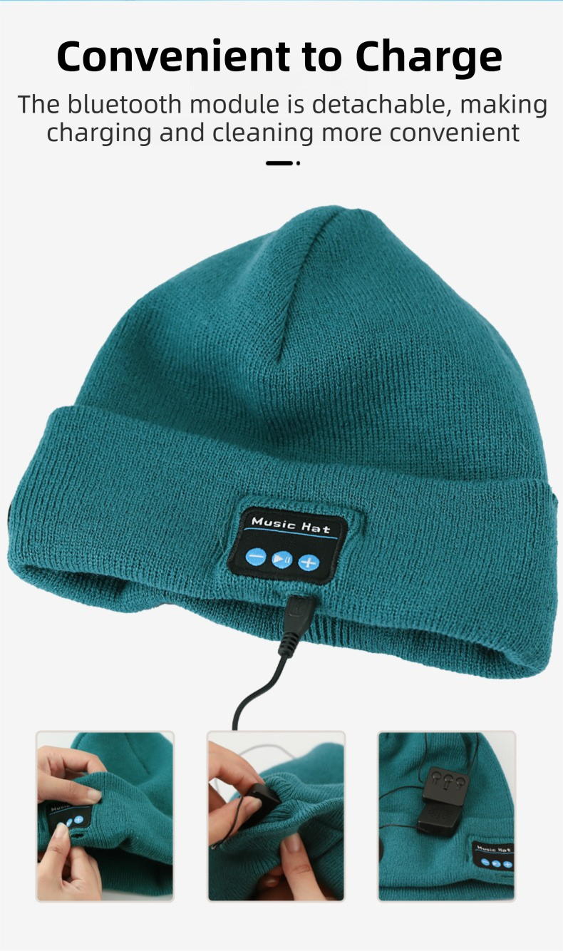 Orange Removable LED Bluetooth Headphone Beanie - Washable Knit Hat with 3-Level LED Illumination & Stereo Sound, USB Rechargeable