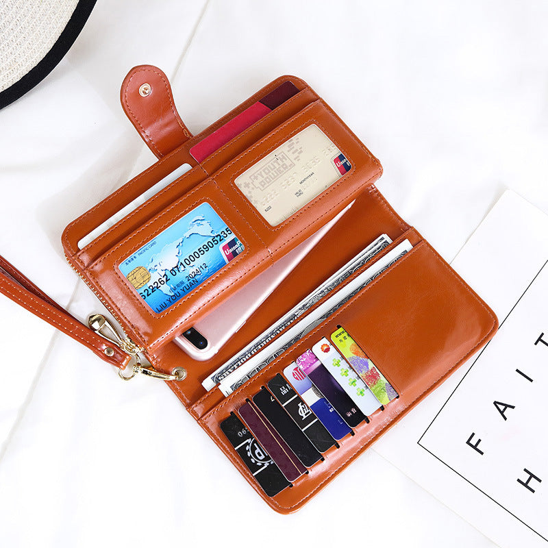Dark Blue Women's Long Buckle Closure Wallet - PU Lether Large Capacity Multi-Slot Card Holder & Purse Combo wIth Wristband