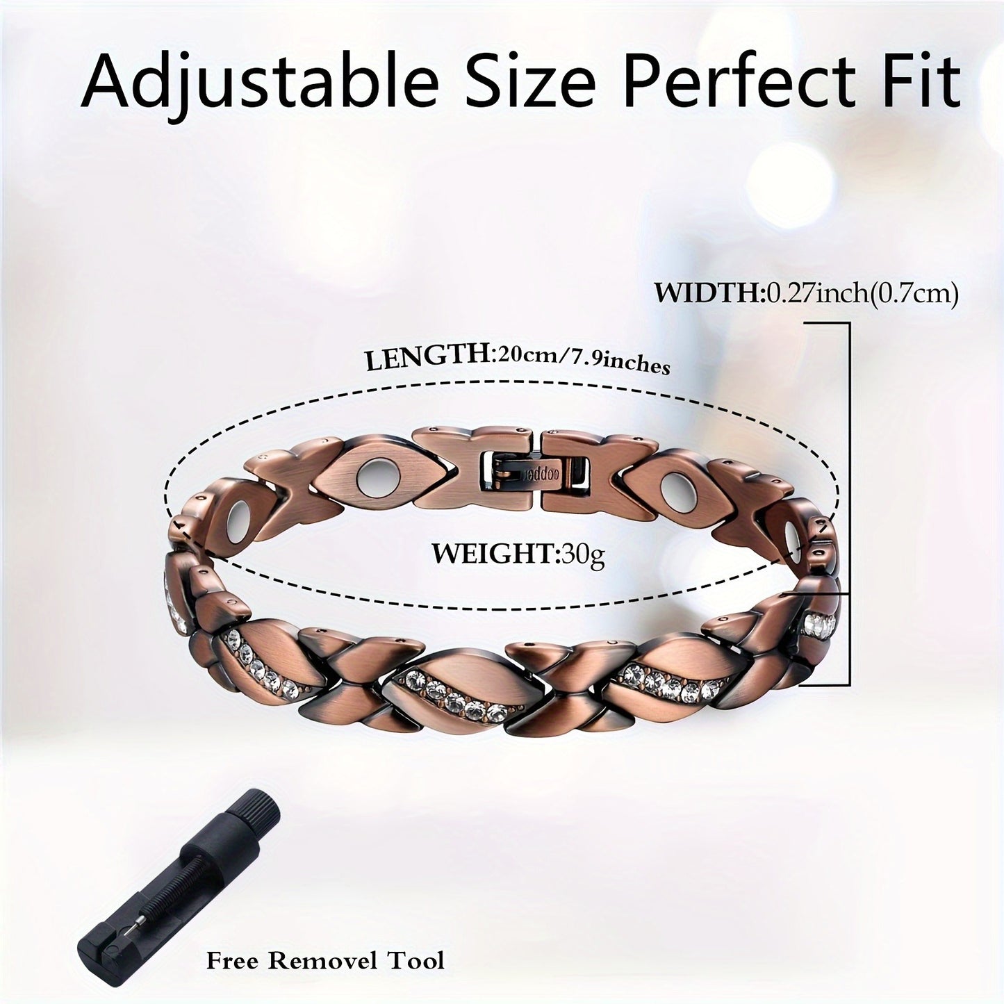 Leaf Magnetic Therapy Bracelet with Rhinestones - Geometric Stylish Wristband & Wellness Jewelry, Free Removel Tool(Rose Gold)
