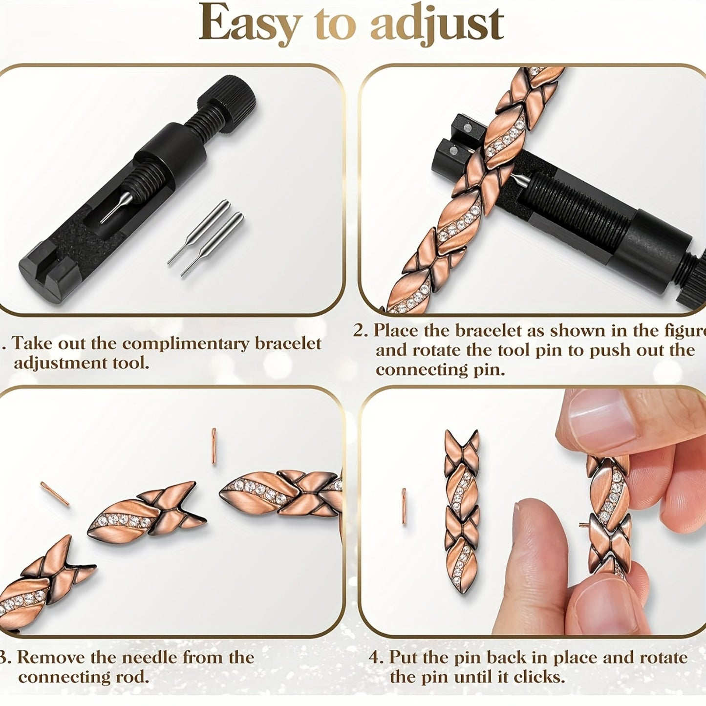 Leaf Magnetic Therapy Bracelet with Rhinestones - Geometric Stylish Wristband & Wellness Jewelry, Free Removel Tool(Rose Gold)