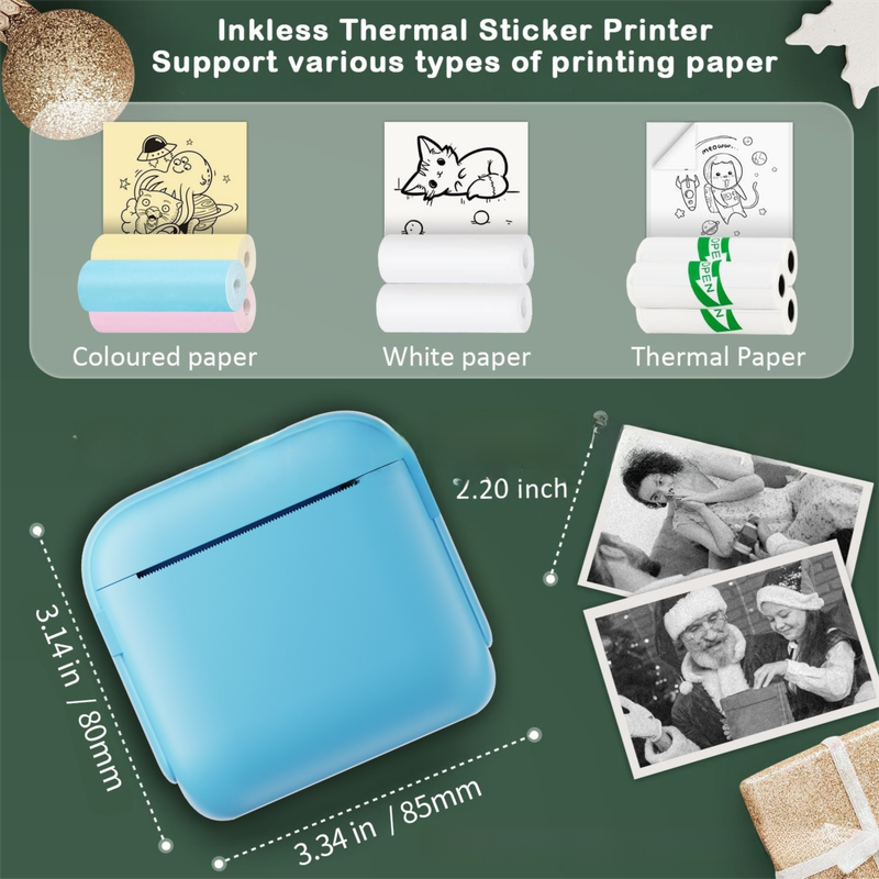 White X6 Mini Portable Bluetooth Instant Photo & Note Printer for Students - Deluxe 20-Piece Gift Set with 12 Paper Rolls, Color Pens & Storage Bag