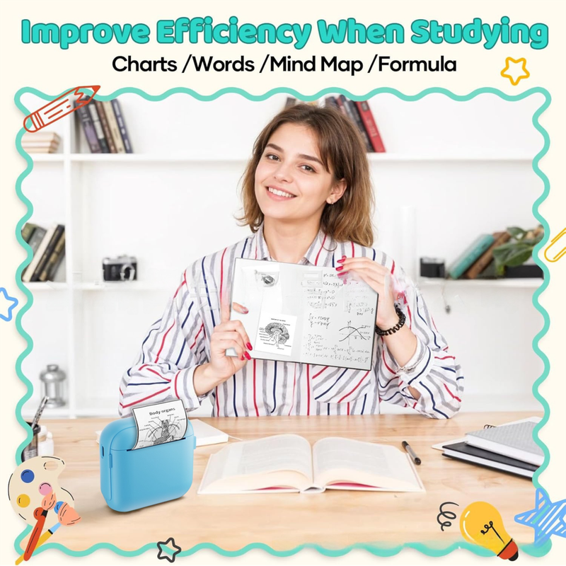 Black X6 Mini Portable Bluetooth Instant Photo & Note Printer for Students - Deluxe 20-Piece Gift Set with 12 Paper Rolls, Color Pens & Storage Bag