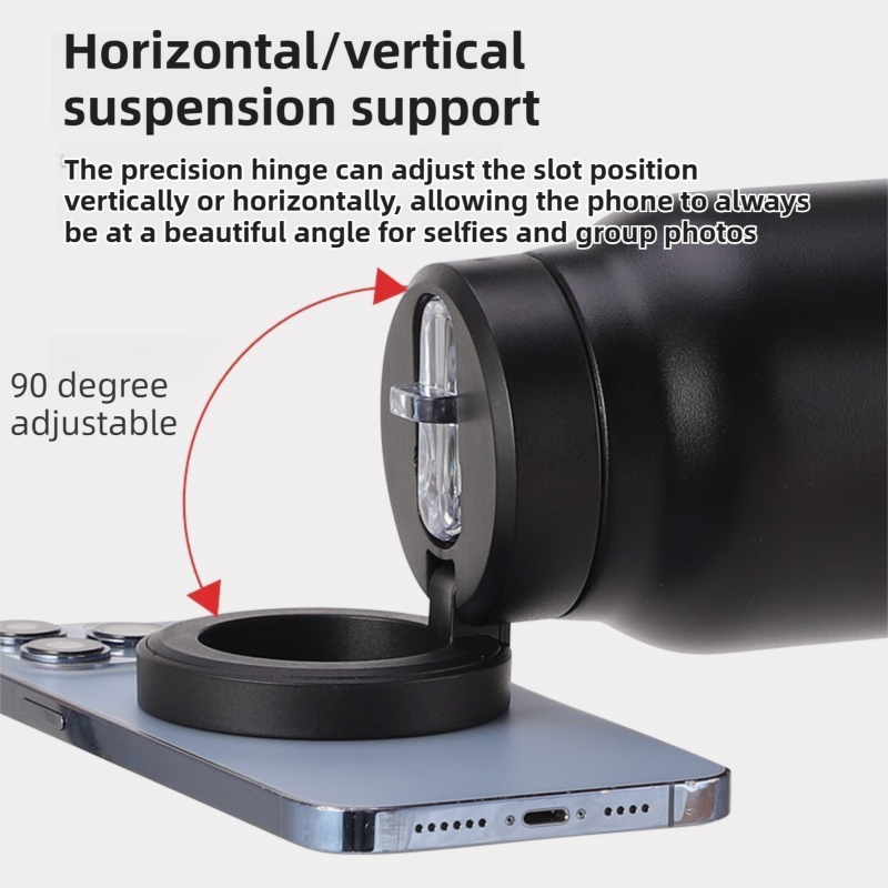 Red 24oz Stainless Steel Insulated Water Bottle With 90° Adjustable Vertical/Horizontal Magnetic Phone Holder - Ringo Style Magnetic Lid Sport Flask
