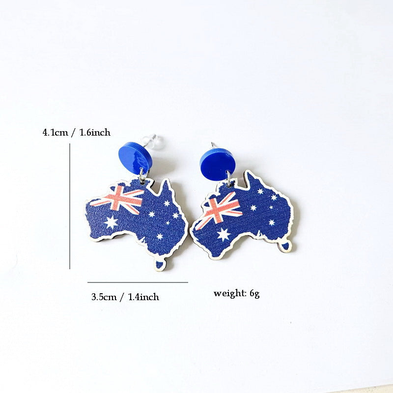 Wooden Australia Map Silhouette Earrings - Lightweight Geometric Ear Drops, Cultural Decor Gift(Style 4)
