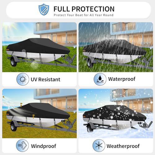 Sliver Heavy-Duty V-Hull Shield for 11 to 13 FT Yachts - All-Weather Water / Dust / UV Resistant 190T Silver Coated  Marine Protector