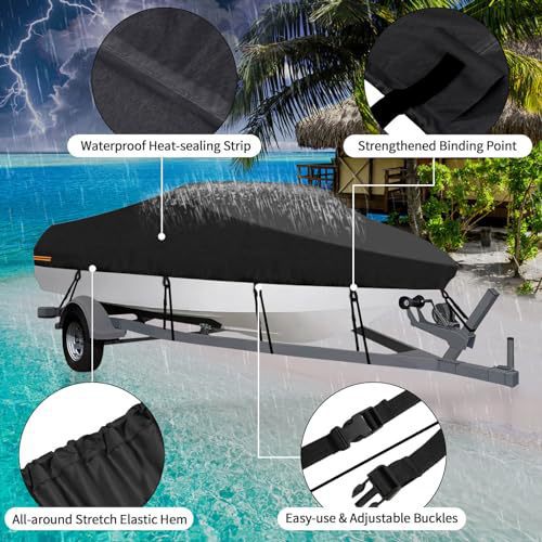 Sliver Heavy-Duty V-Hull Shield for 16 to 18 FT Yachts - All-Weather Water / Dust / UV Resistant 190T Silver Coated  Marine Protector