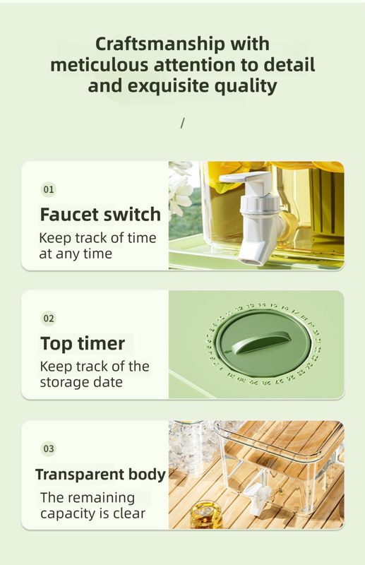 5L Compact Fridge-Ready Cold Drink Dispenser with Spigot, Timer and Infuser Filter - Food-Grade PP & Heat Resistant Fruit Tea Tank
