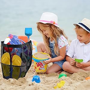2-PCS Black Mesh Beach Tote Bag – Large Capacity Swim Gear Organizer with Multiple Pockets for Shoes, Swimsuits, and Essentials
