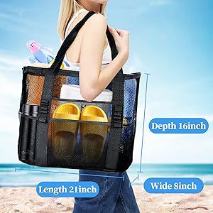 2-PCS Pink Mesh Beach Tote Bag – Large Capacity Swim Gear Organizer with Multiple Pockets for Shoes, Swimsuits, and Essentials
