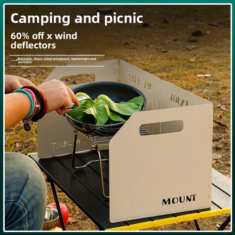 Green Heavy-Duty 4-Fold Camping Stove Windshield Portable Steel Wind Deflector for Outdoor Cooking and Picnics with Storage Bag
