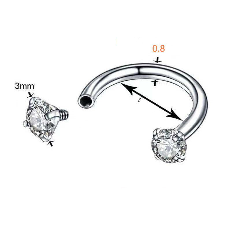 2-PCS Blue-violet G23 Titanium Horseshoe Ring with 5A Zircon Internal Thread for Nose Ear Lip Septum Piercing Hypoallergenic Jewelry for Local Trendsetters
