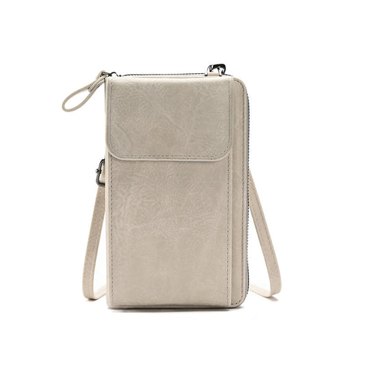 Light grey Women's PU Leather Crossbody Phone Bag with Adjustable Shoulder Strap and Large Capacity Wallet for Daily Travel Stylish and Organized Local Fashion Fit