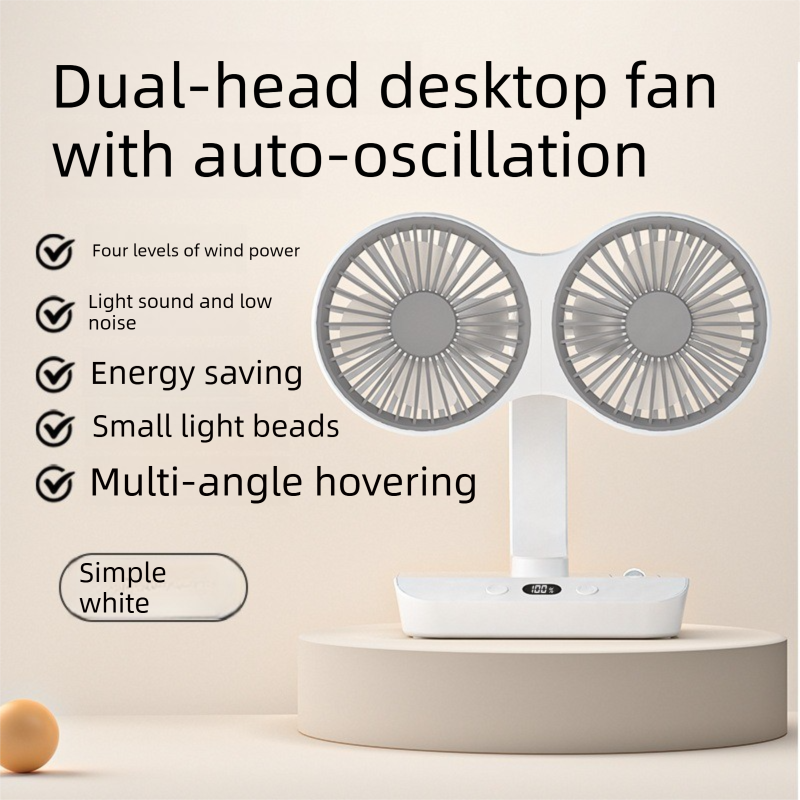 Dual-head Desktop Fan 4000mAh Rechargeable with 4 Speeds LED Display and Night Light Portable Silent Cooling Solution for Home Office and Local Travel