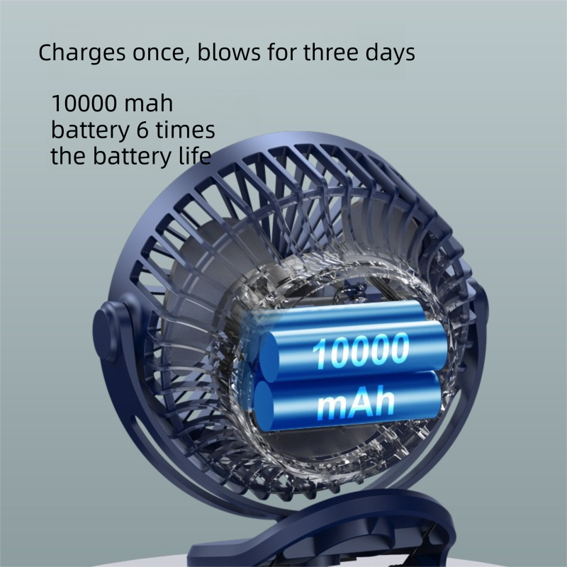 Black 10000mAh Portable Clip on Fan with 720 Degree Rotation 4 Speeds for Stroller Kitchen Office Desk Quiet Rechargeable Cooling Solution for Local Homes