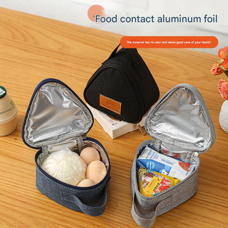 3-PCS Black Triangular Insulated Lunch Bag with Food-Grade Aluminum Lining for Heat Preservation and Freshness, Ideal for Meals, Snacks, Eggs, and Milk on the Go
