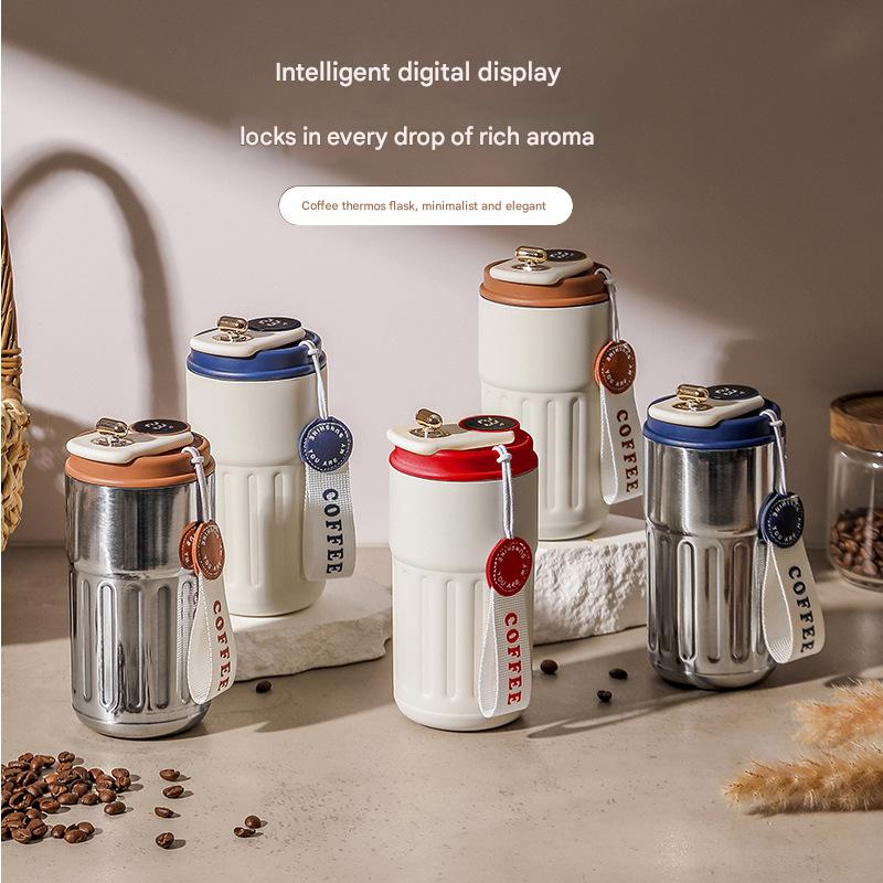 Black Smart Digital Insulated Coffee Mug with 316 Stainless Steel Inner Liner – Vacuum-Sealed Travel Tumbler with Temperature Display, USB-C Rechargeable, Leak-Proof Lid for Hot and Cold Beverages