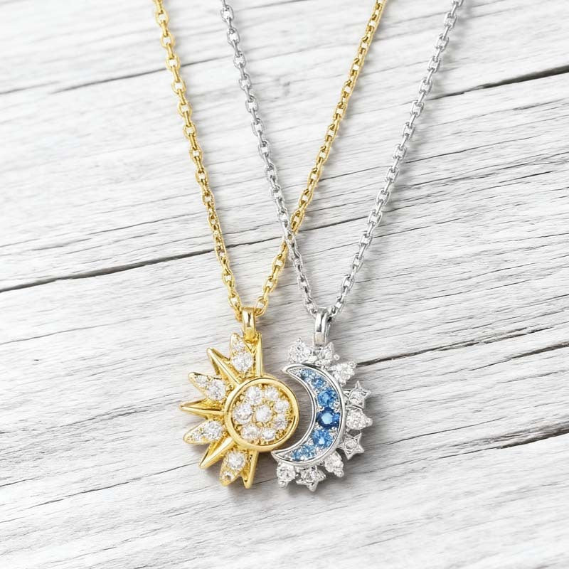 Sun and Moon Friendship Jewelry Set – 6-Piece Matching Ring, Necklace & Bracelet Duo for Best Friends in Gold and Silver Tone with Cubic Zirconia