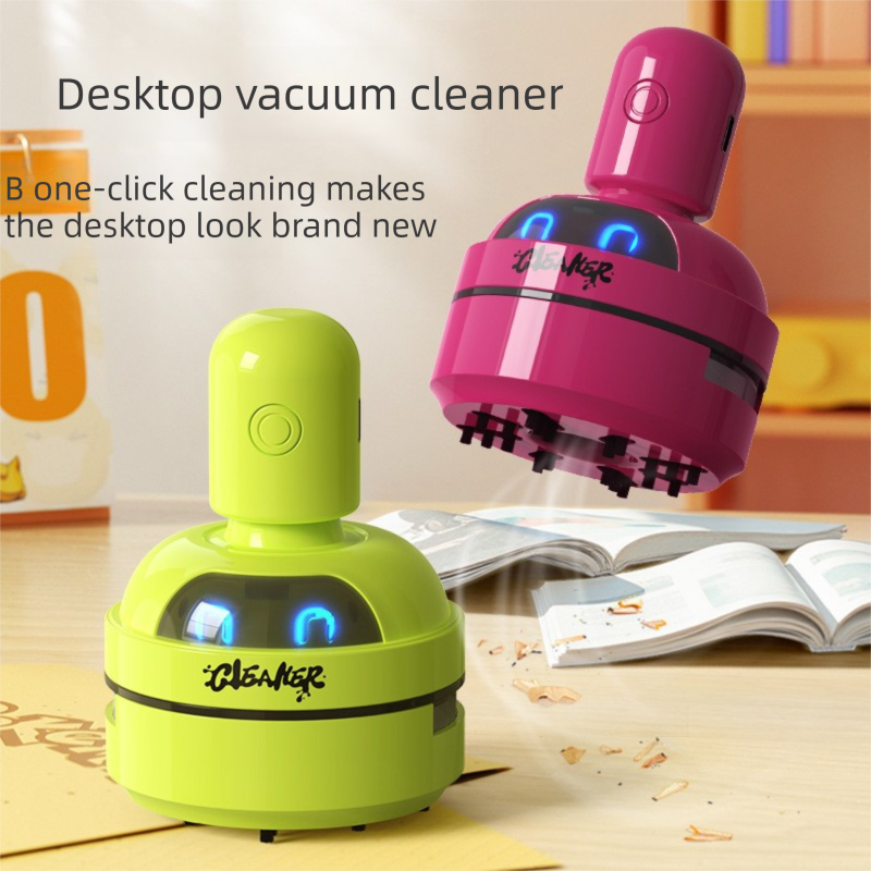 Blue Compact Desktop Vacuum Cleaner – Rechargeable Mini Dust Collector for Eraser Shavings, Pencil Shavings, Paper Scraps, and Fine Debris