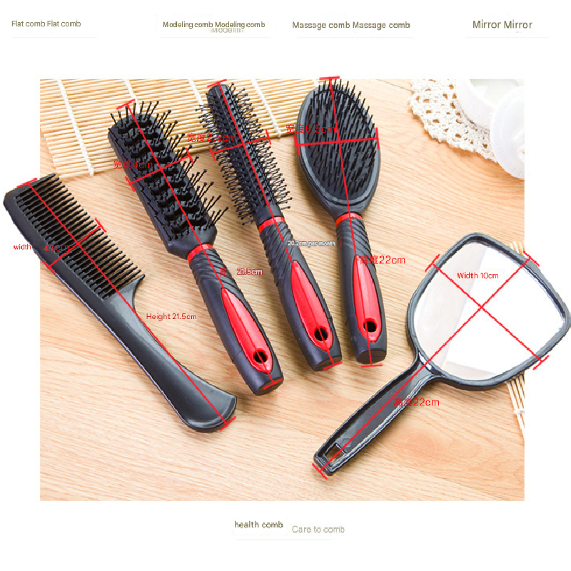Purple 5-Piece Hair Care Set with Rotating Stand – Includes Flat Comb, Styling Brush, Massage Comb, Round Brush, and Handheld Mirror