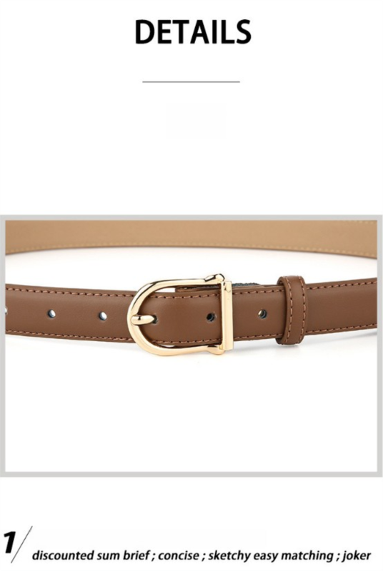 Women's Genuine Leather Thin Belt 2.3cm Width Minimalist Gold D-Shaped Buckle Casual Waist Strap for Jeans Dresses Camel 105cm