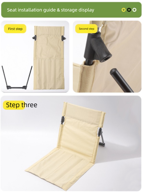 Portable Folding Ground Chair with Back Support Lightweight 500g Padded Stadium Seat Beach Mat for Camping Picnics Festivals - Brown