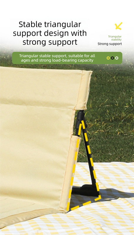 Portable Folding Beach Ground Chair with Back Support Yellow Striped Lightweight Padded Mat for Camping Picnics Festivals - Standard Model