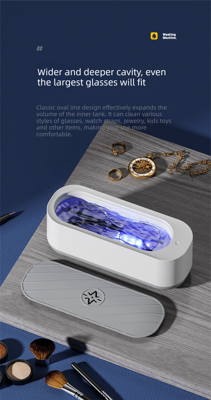 Portable Sonic Vibration Jewellery & Glasses Cleaner Machine - Rechargeable High Frequency Washing Box with UV Light for Watches, Makeup Brushes & Dentures (White)