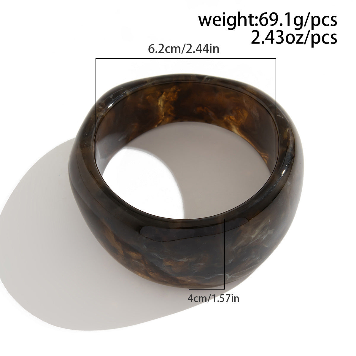 Chunky Resin Bangle Bracelet - Irregular Geometric Square Cuff - Beige Tortoiseshell Tone Wide Wristwear for Women