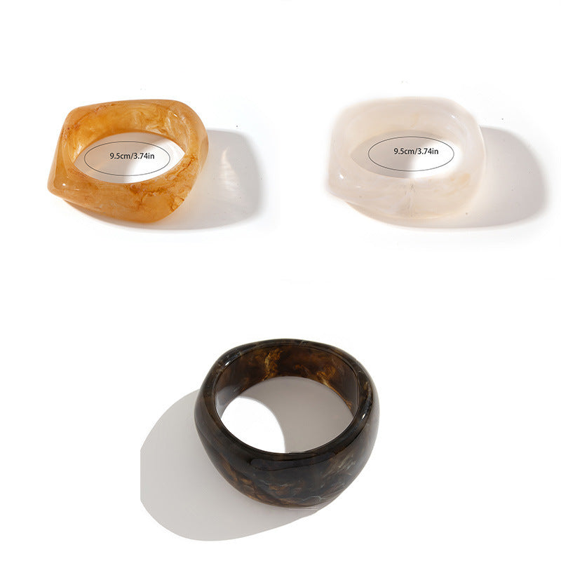 Chunky Resin Bangle Bracelet - Irregular Geometric Square Cuff - Beige Tortoiseshell Tone Wide Wristwear for Women