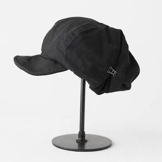 Oversized Slouchy Newsboy Cap - Vintage Japanese Style Baker Boy Hat - Soft Textured Fabric - Black (Adjustable 54-60cm)