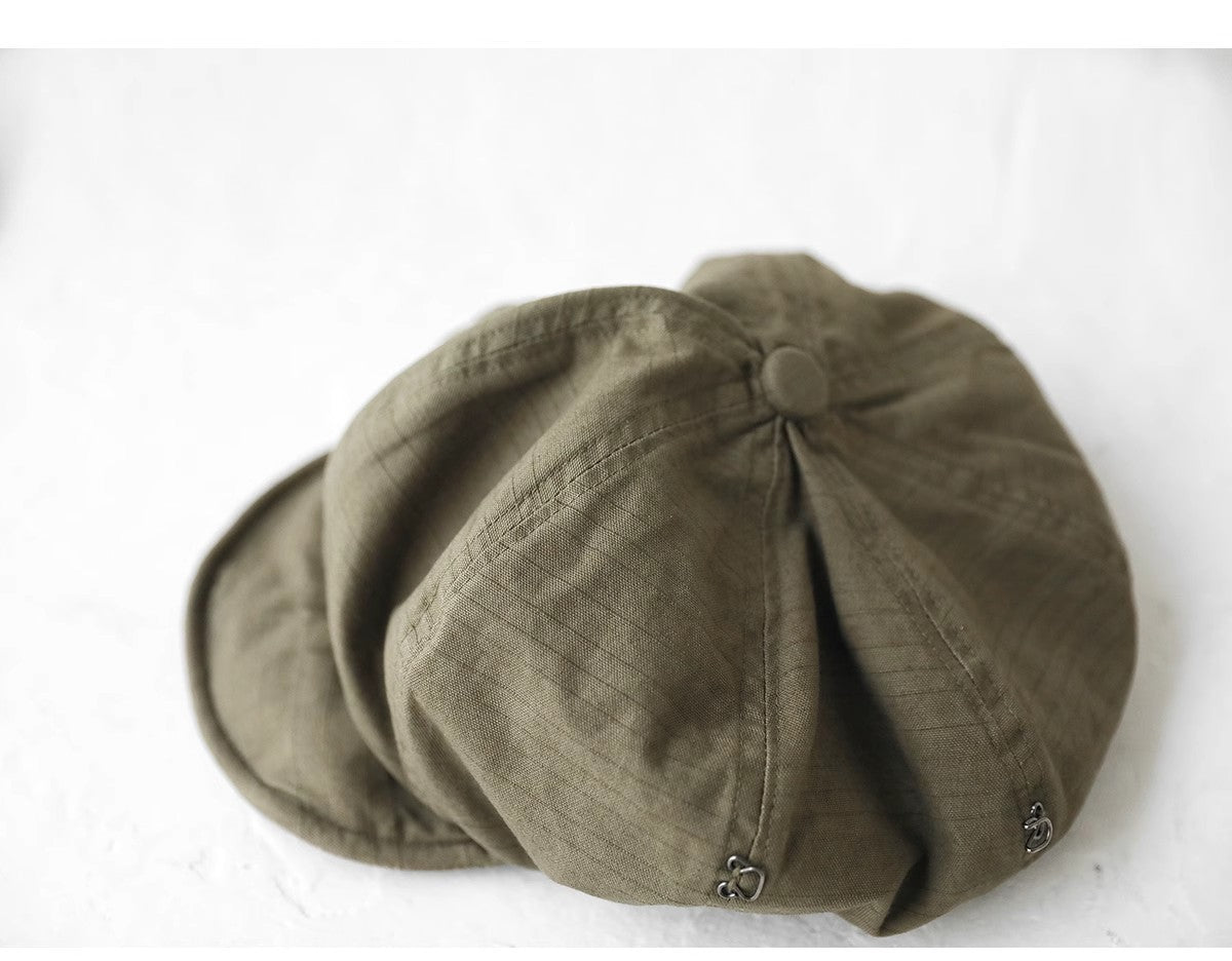 Oversized Slouchy Newsboy Cap - Vintage Japanese Style Baker Boy Hat - Soft Textured Fabric - Khaki (Adjustable 54-60cm)