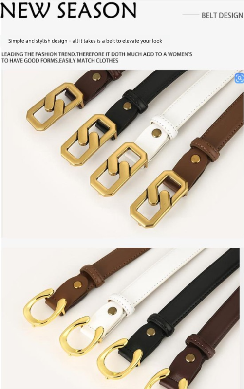Womens Genuine Leather Belt Caramel C-Shape Gold Buckle Waist Strap for Jeans & Dresses Classic Fashion Accessory