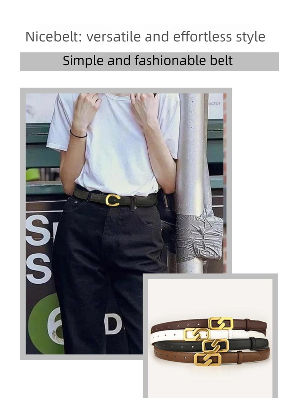 Womens Genuine Leather Belt Coffee C-Shape Gold Buckle Waist Strap for Jeans & Dresses Classic Fashion Accessory