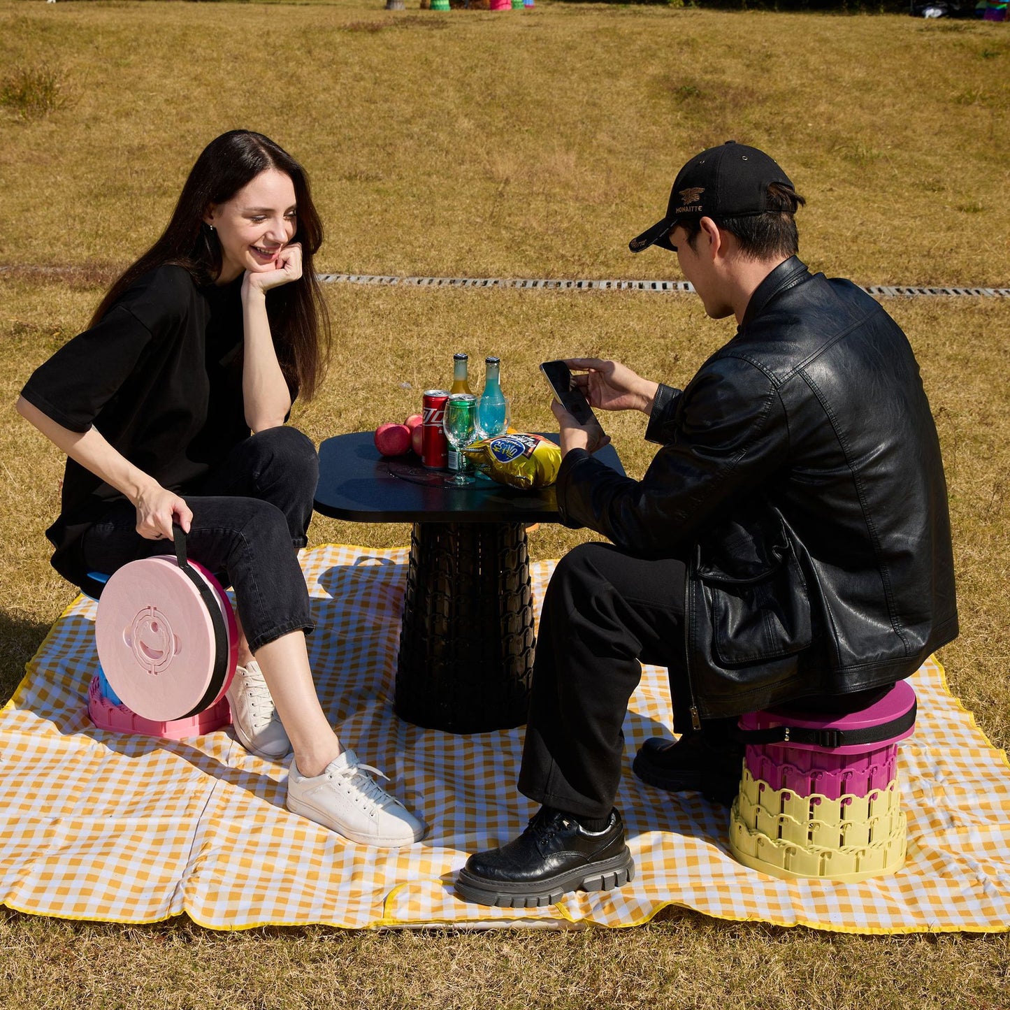 Portable Retractable Stool MAX Gen 8 Telescopic Camping Seat 50cm Tall Extra Wide Heavy Duty for Fishing BBQ & Outdoor Events Flame Gradient