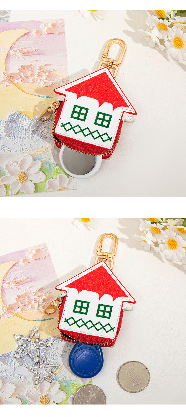 Ace of Hearts Mini Pouch Keychain PU Leather Coin Purse Earphone Case Bag Charm Cute Playing Card Keyring Gift