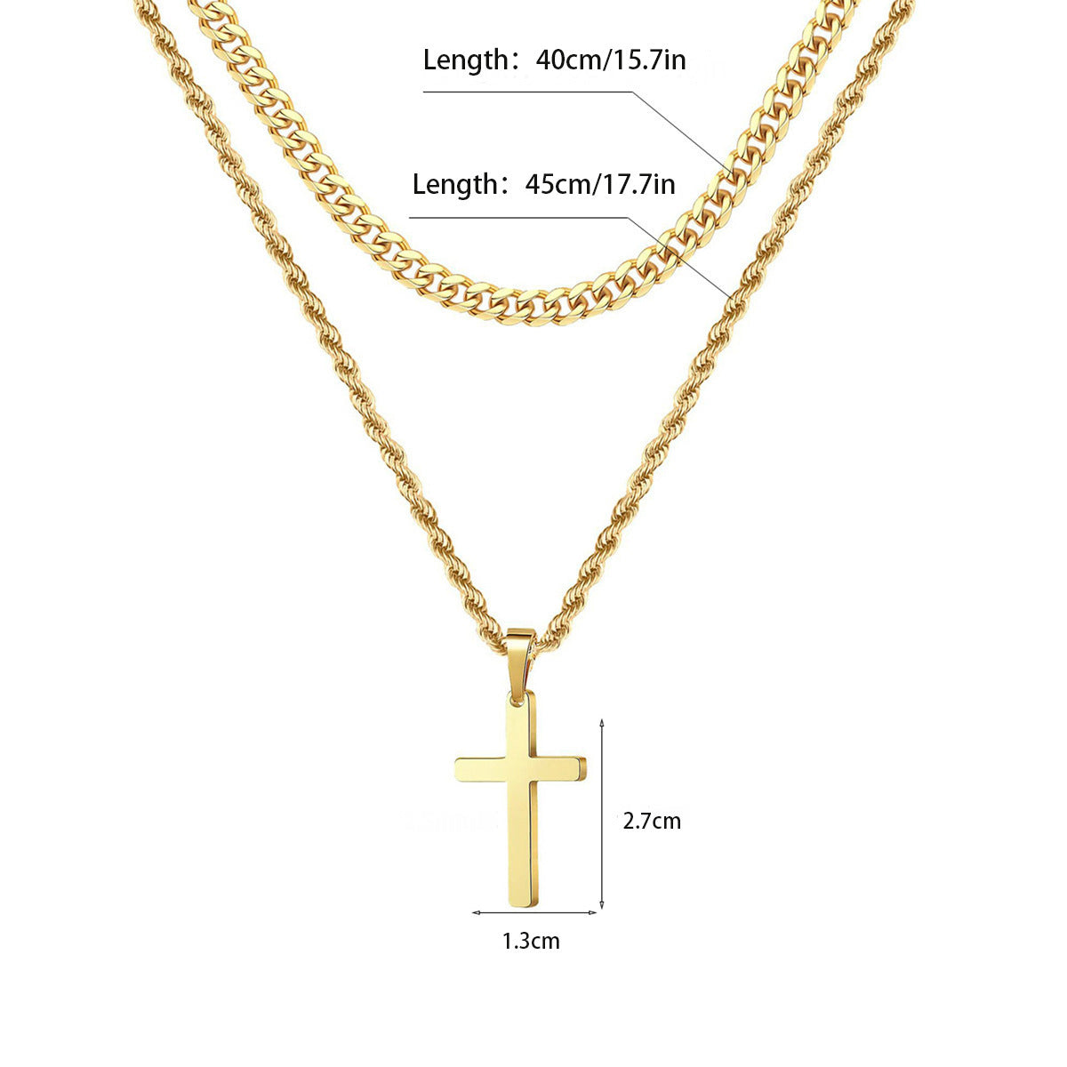 Silver Tone Cross Pendant Necklace Twisted Rope Chain 45cm Unisex Fashion Jewellery Gift for Men & Women