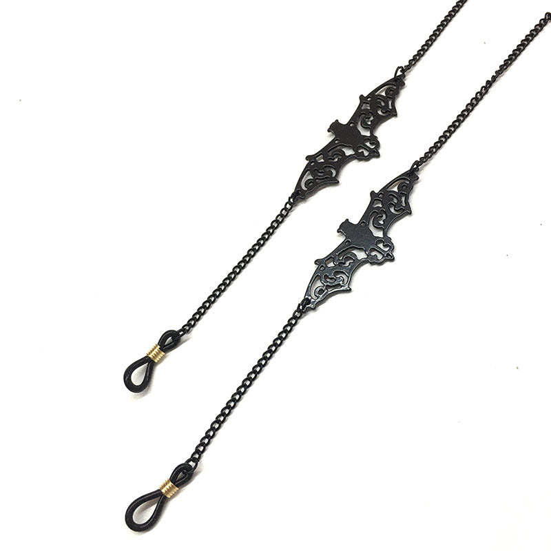 Black Hollow Bat Eyewear Chain 70cm Anti-Slip Glasses Strap with Gold Clasp Decorative Sunglasses Holder for Women