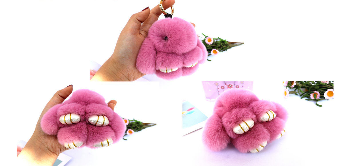 Fluffy Mini Rex Rabbit Fur Keychain Cute Bunny Bag Charm - Soft Plush Animal Doll Key Ring for Car Keys & Handbags - Light Grey