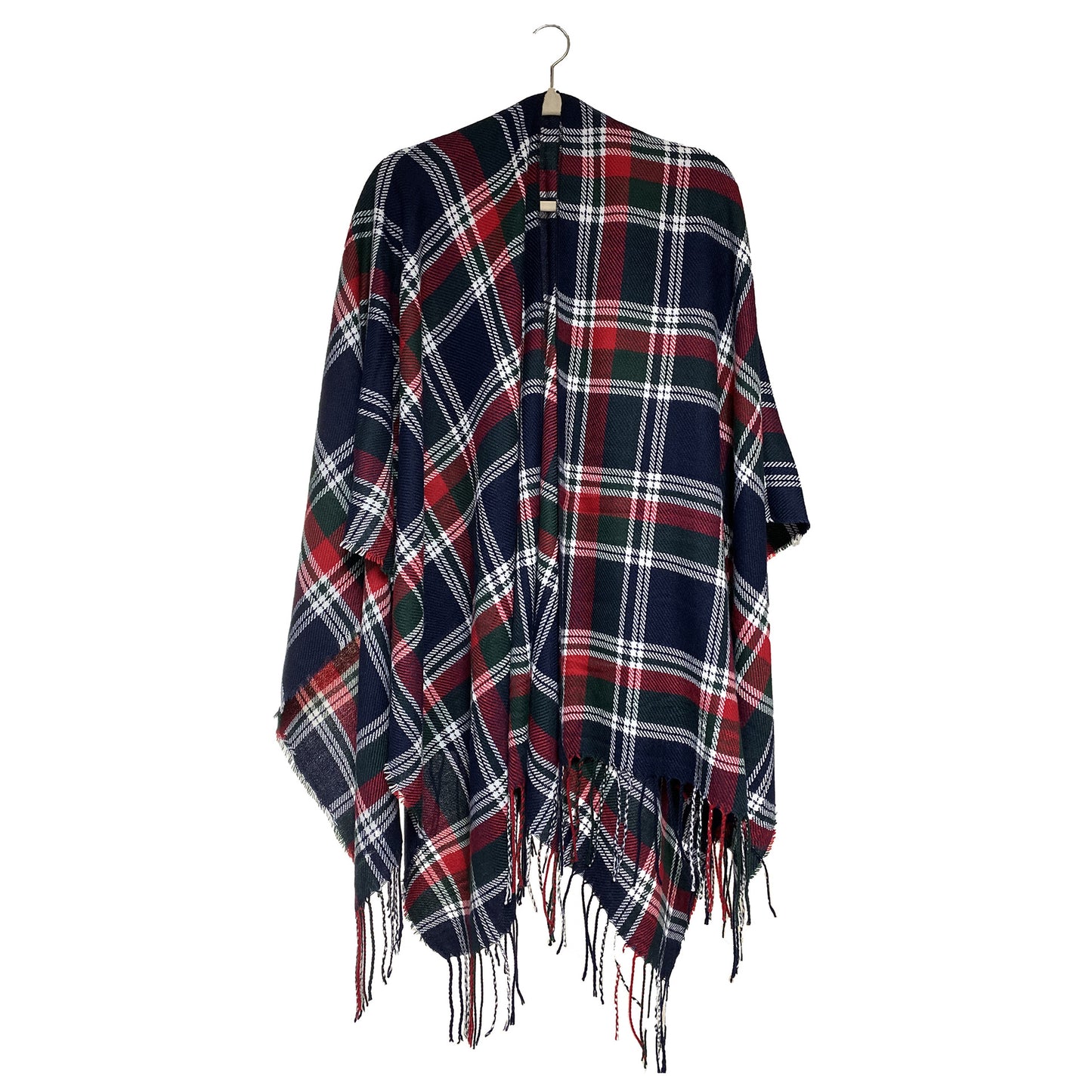 Women's Plaid Open-Front Poncho Cape – Soft Faux Cashmere Scarf Wrap with Tassel Detail (130 x 150cm)- Style P729
