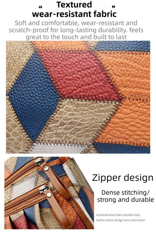 Lightweight Contrast Color Patchwork Shoulder Bag - Multi-Zipper Large Capacity PU Leather Satchel for Women(Style 2)
