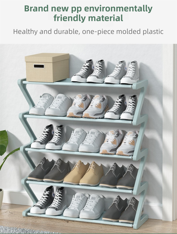 Blue Stable Z-Shaped 4-Tier Shoe Rack(51x45CM) - Waterproof Cloth & Sturdy Steel Pipe, Easy Assembly & Space Saving for Dormitory & Small Apartments