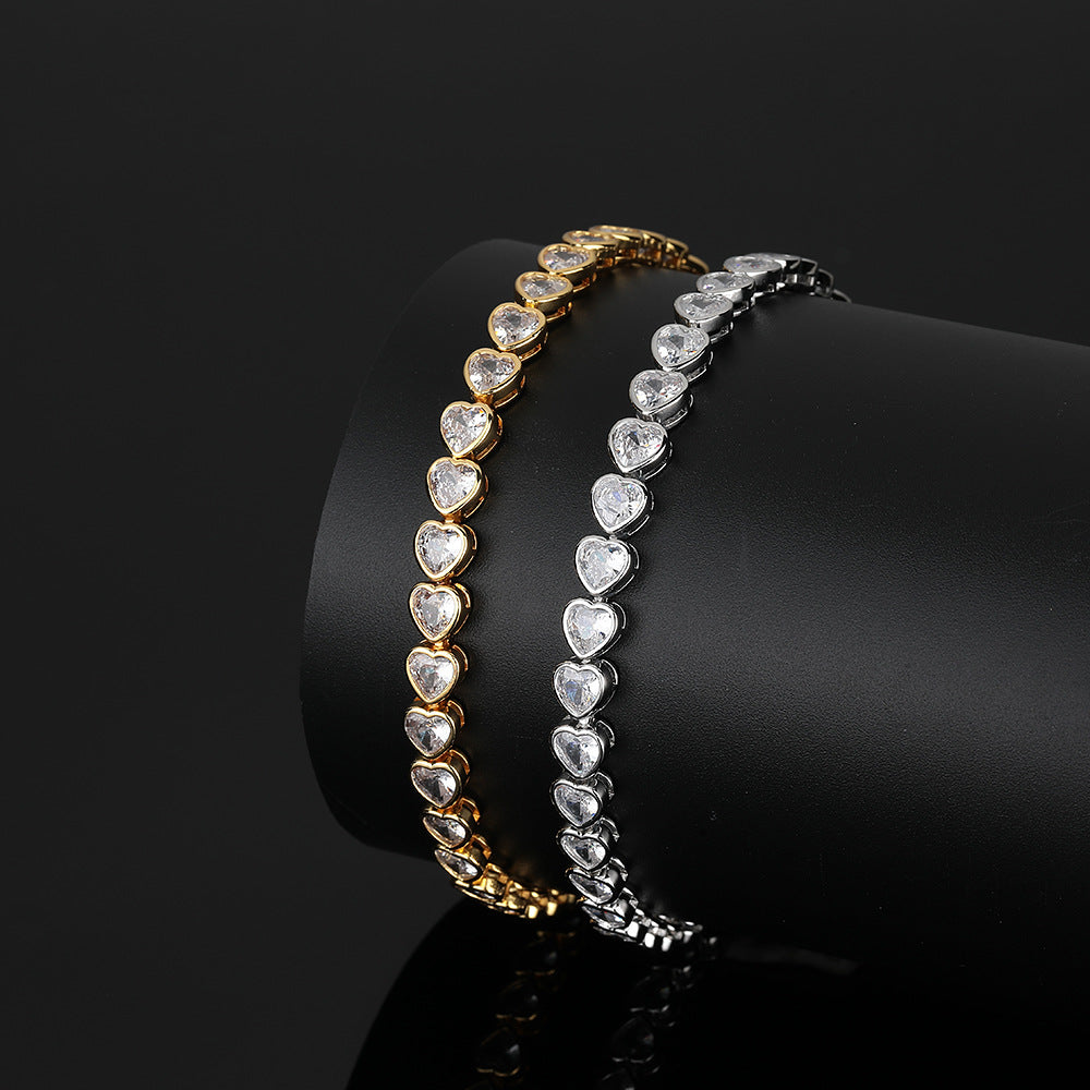 Sliver Bling Heart Tennis Bracelet for Women with Micro-Paved Heart Zirconia - Romantic Couple's Jewelry (7" Length)