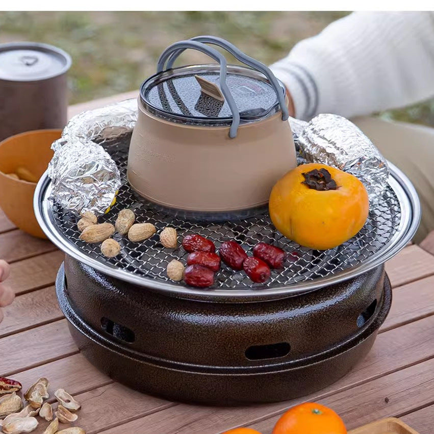 Red 1L Portable Collapsible Camping Kettle - Food-Grade Silicone Body with 304 Stainless Steel Base, Compatible with Induction & Gas Stoves