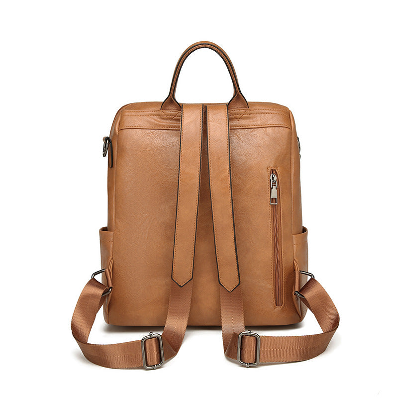 Grey Retro Soft PU Leather Backpack for Women - Water-Resistant Large Capacity Travel Rucksack with Dual Detachable Straps
