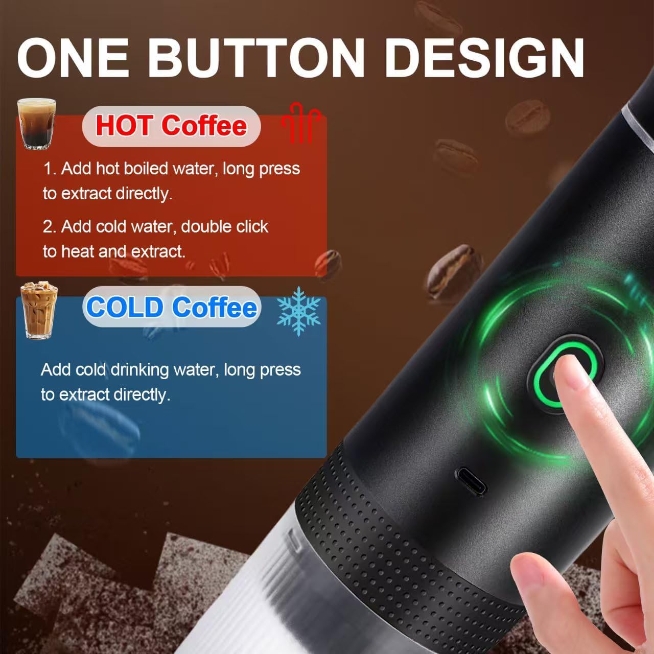 Black 3-in-1 Portable Espresso Maker with Self-Heating and One-Touch Cold Hot Brew - Smart Digital Display & 20Bar High Pressure for Rich Crema