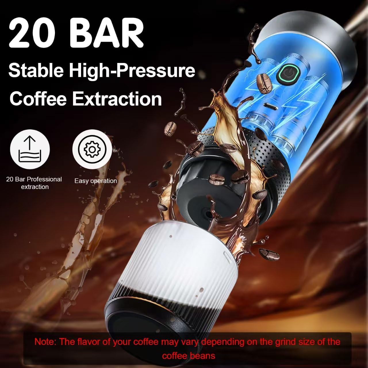 White 3-in-1 Portable Espresso Maker with Self-Heating and One-Touch Cold Hot Brew - Smart Digital Display & 20Bar High Pressure for Rich Crema